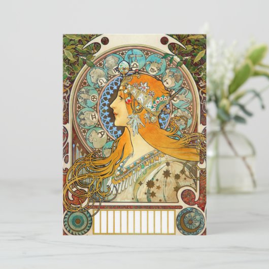 Alphonse Mucha Art Nouveau Zodiac Kaart (Staand voorkant)