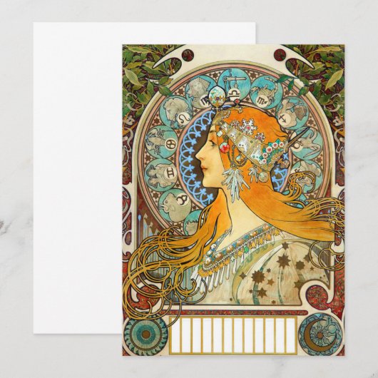 Alphonse Mucha Art Nouveau Zodiac Kaart (Voorkant / Achterkant)
