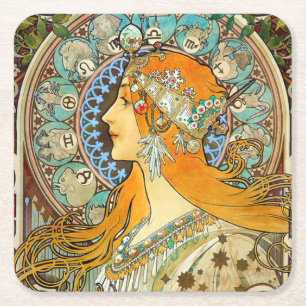 Alphonse Mucha Art Nouveau Zodiac Kartonnen Onderzetters