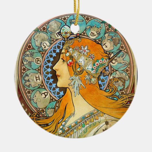 Alphonse Mucha Art Nouveau Zodiac Keramisch Ornament (Voorkant)