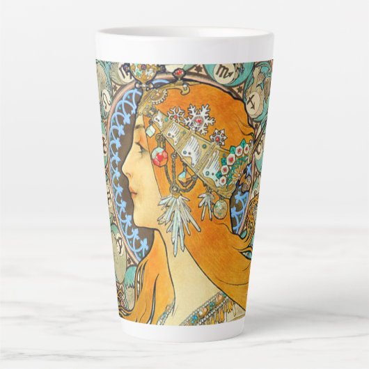 Alphonse Mucha Art Nouveau Zodiac Latte Mok (Voorkant)