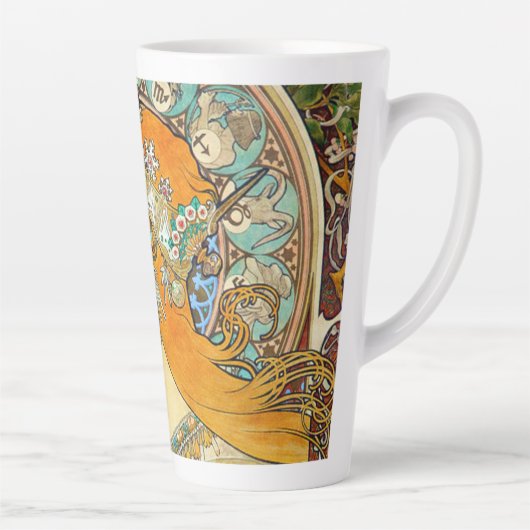 Alphonse Mucha Art Nouveau Zodiac Latte Mok (Rechts)