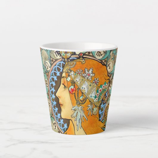 Alphonse Mucha Art Nouveau Zodiac Latte Mok (Voorkant)