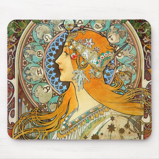 Alphonse Mucha Art Nouveau Zodiac Muismat (Voorkant)