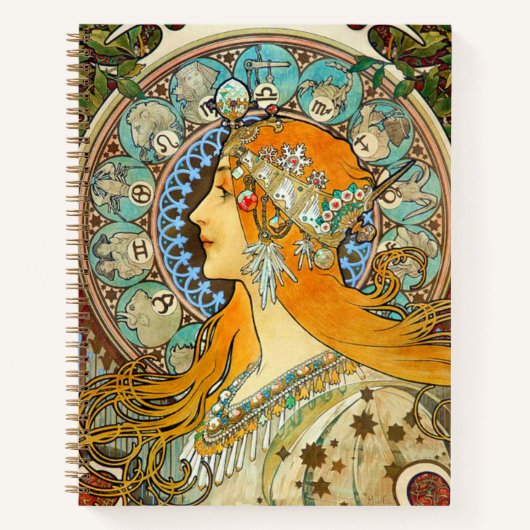 Alphonse Mucha Art Nouveau Zodiac Notitieboek (Voorkant)