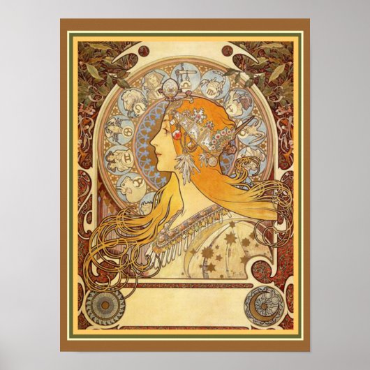Alphonse Mucha Art Nouveau Zodiac Print 12 x 16 (Voorkant)