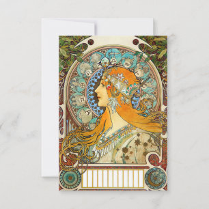 Alphonse Mucha Art Nouveau Zodiac RSVP Kaartje