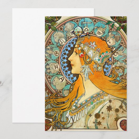 Alphonse Mucha Art Nouveau Zodiac Save The Date (Voorkant / Achterkant)