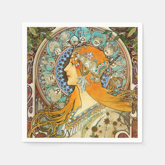 Alphonse Mucha Art Nouveau Zodiac Servet (Voorkant)