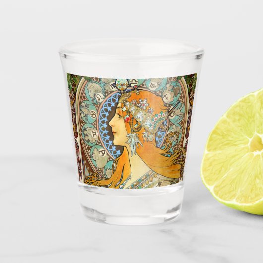 Alphonse Mucha Art Nouveau Zodiac Shot Glas (Voorkant)