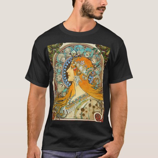 Alphonse Mucha Art Nouveau Zodiac T-shirt (Voorkant)