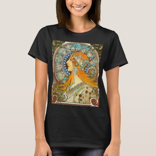 Alphonse Mucha Art Nouveau Zodiac T-shirt (Voorkant)