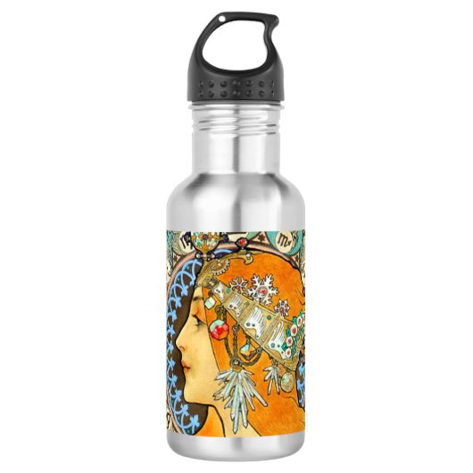 Alphonse Mucha Art Nouveau Zodiac Waterfles (Voorkant)