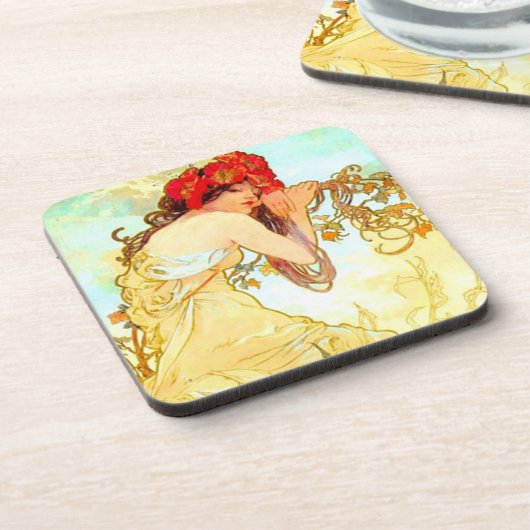 Alphonse Mucha Art Summer Bier Onderzetter (Linkerzijde)