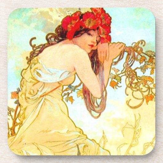 Alphonse Mucha Art Summer Bier Onderzetter (Voorkant)