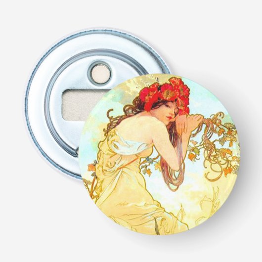 Alphonse Mucha Art Summer Button Flesopener (Voorkant)