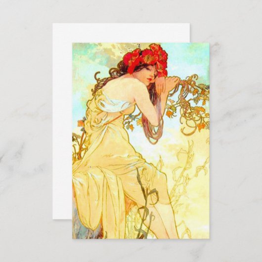 Alphonse Mucha Art Summer Kaart (Voorkant / Achterkant)