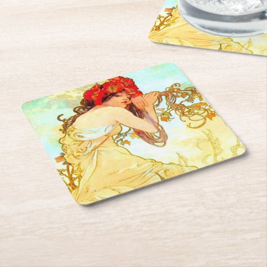 Alphonse Mucha Art Summer Kartonnen Onderzetters (Schuin)