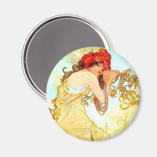 Alphonse Mucha Art Summer Magneet (Voorkant / Achterkant)