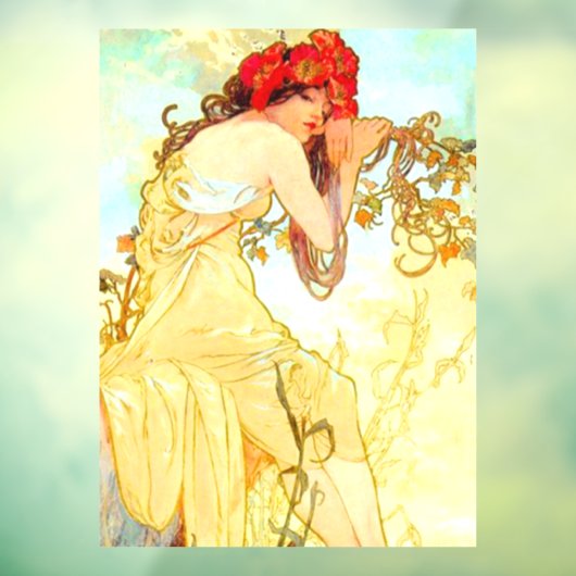Alphonse Mucha Art Summer Raamsticker (Vel 3)