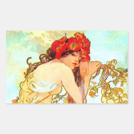 Alphonse Mucha Art Summer Rechthoekige Sticker (Voorkant)