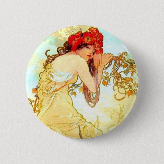 Alphonse Mucha Art Summer Ronde Button 5,7 Cm (Voorkant)