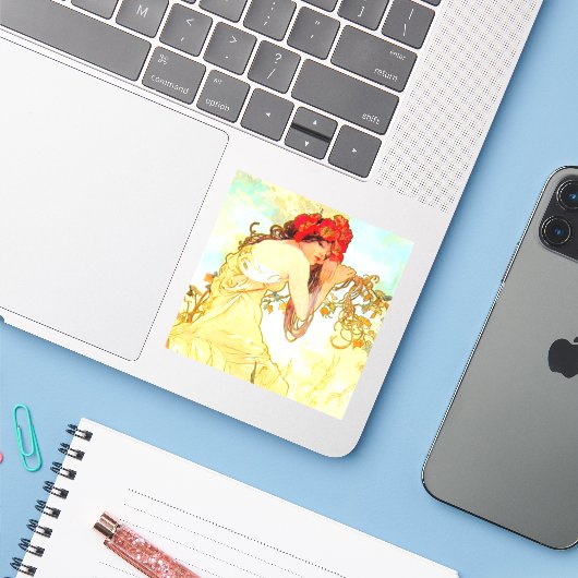 Alphonse Mucha Art Summer Sticker (Laptop met iPhone)