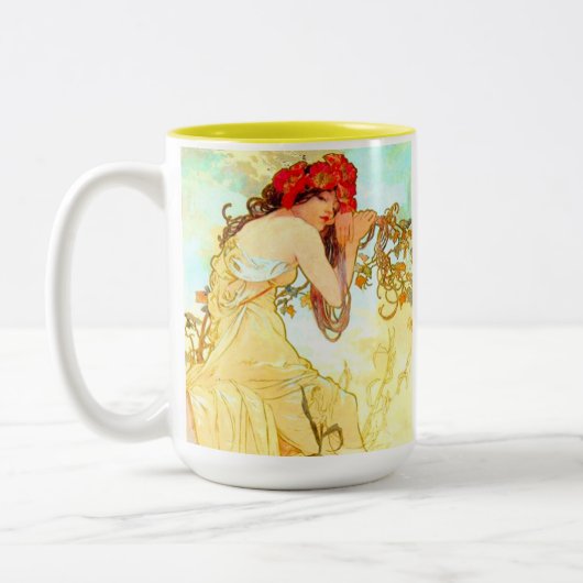 Alphonse Mucha Art Summer Tweekleurige Koffiemok (Links)