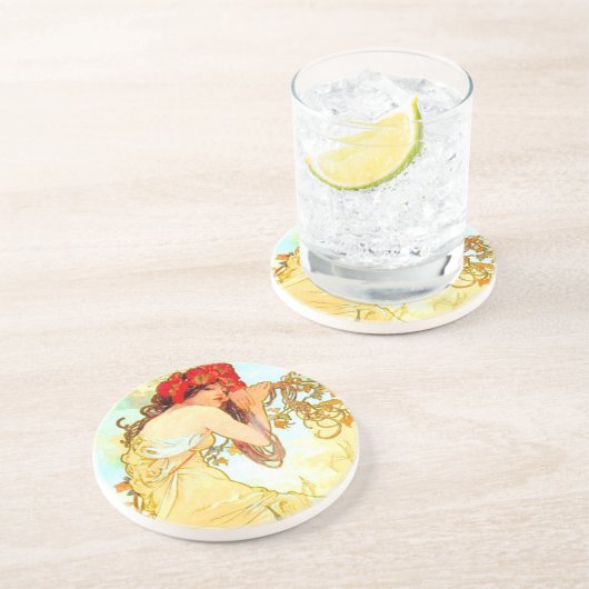 Alphonse Mucha Art Summer Zandsteen Onderzetter (Zijkant)