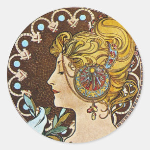 Alphonse Mucha Artwork Ronde Sticker