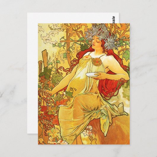 Alphonse Mucha Autumn Briefkaart (Voorkant / Achterkant)