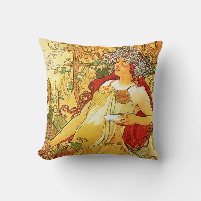 Alphonse Mucha Autumn Pillow Kussen (Voorkant)