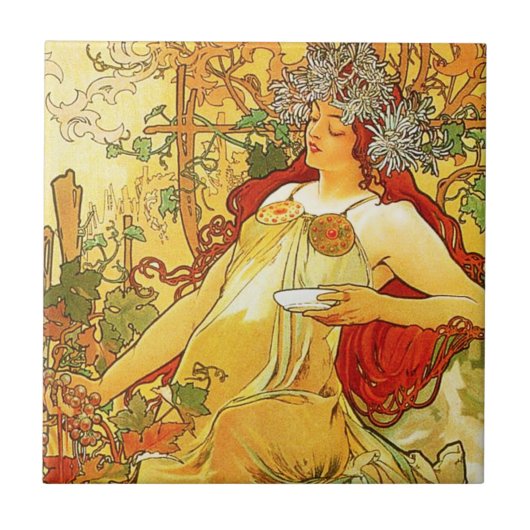 Alphonse Mucha Autumn Tile Tegeltje (Voorkant)