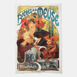 Alphonse Mucha Beer van de Muse Kitchen Towel Theedoek