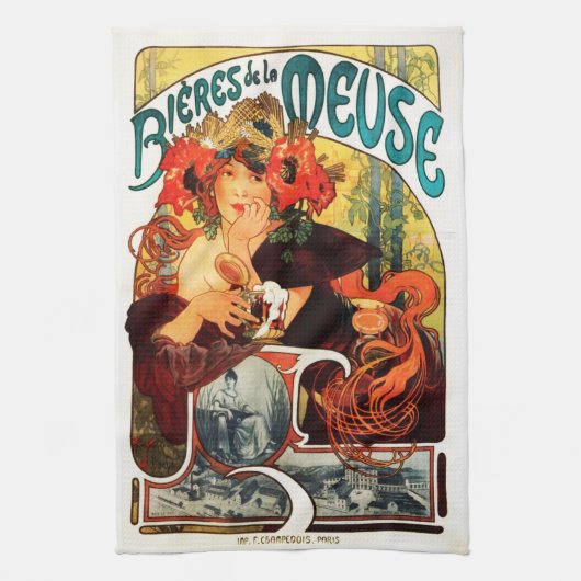 Alphonse Mucha Beer van de Muse Kitchen Towel Theedoek (Verticaal)