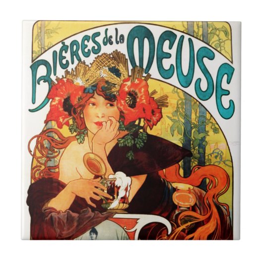 Alphonse Mucha Beer van de Muse Tile Tegeltje (Voorkant)