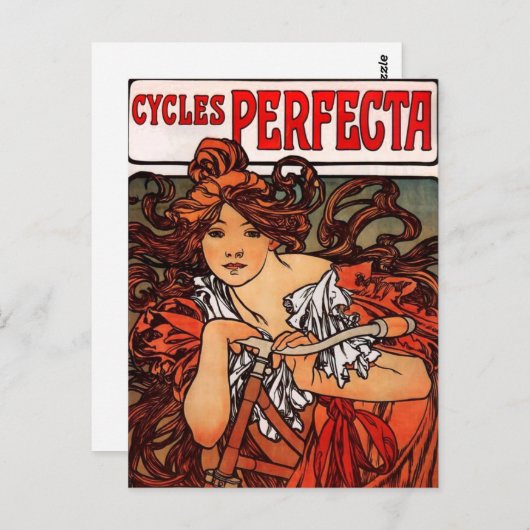 Alphonse Mucha  Bicycle Briefkaart (Voorkant / Achterkant)