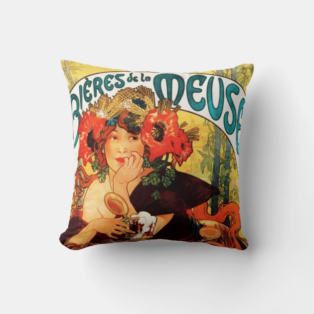 Alphonse Mucha Bier van de Muze Kussen (Voorkant)