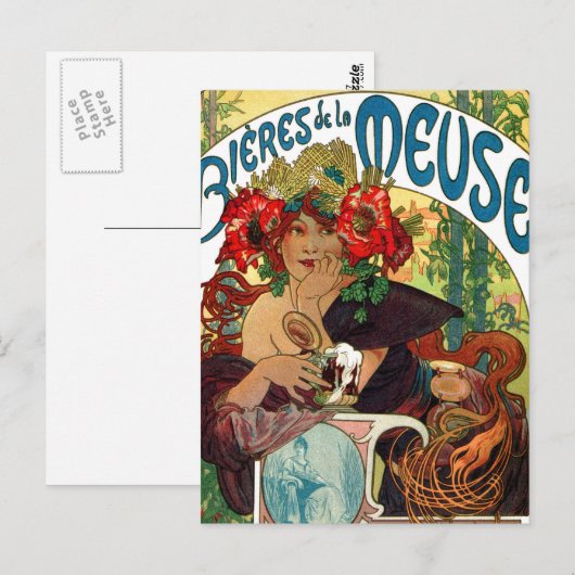 Alphonse Mucha Bieres de La Meuse Briefkaart (Voorkant / Achterkant)