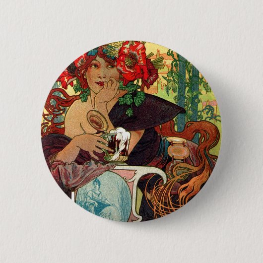Alphonse Mucha Bieres de La Meuse Ronde Button 5,7 Cm (Voorkant)