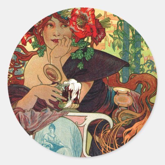 Alphonse Mucha Bieres de La Meuse Ronde Sticker (Voorkant)