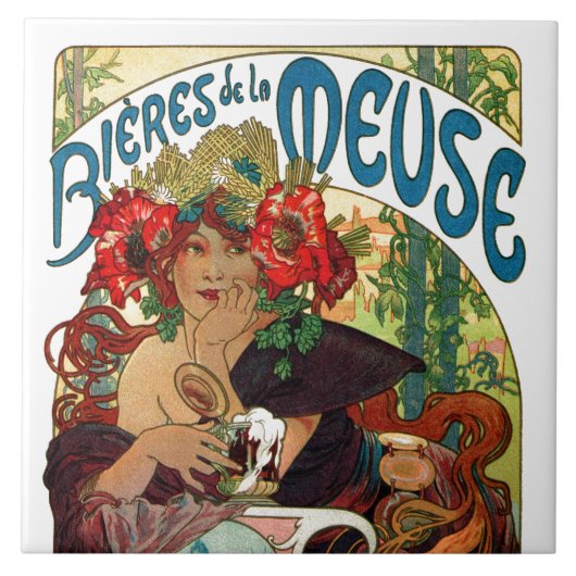 Alphonse Mucha Bieres de La Meuse Tegeltje (Voorkant)