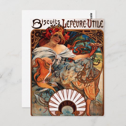 Alphonse Mucha Biscuits Lefevre Utile Briefkaart (Voorkant / Achterkant)
