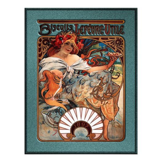 Alphonse Mucha Biscuits Lefevre-Utile gespikkeld F Foto Afdruk (Voorkant)