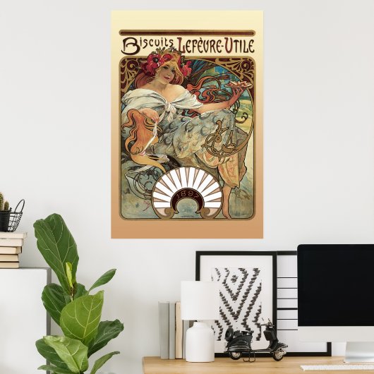 Alphonse Mucha Biscuits Lefevre Utile Poster (Thuiskantoor)