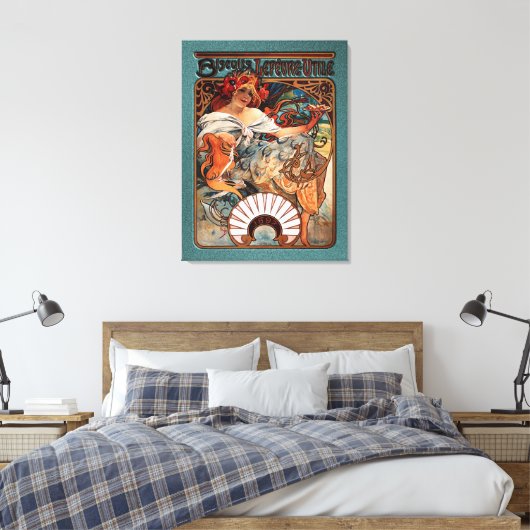 Alphonse Mucha Biscuits Lefevre-Utile Speckled van Canvas Afdruk (Insitu (Slaapkamer))