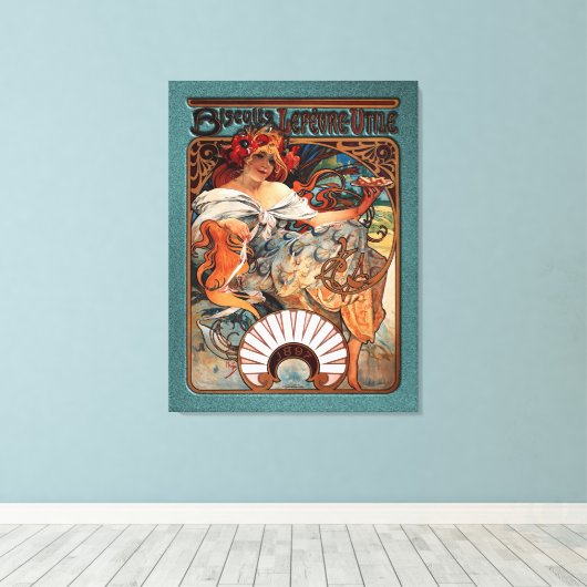 Alphonse Mucha Biscuits Lefevre-Utile Speckled van Canvas Afdruk (Insitu (Houten vloer))