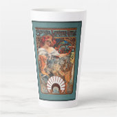 Alphonse Mucha Biscuits Lefevre-Utile Speckled van Latte Mok (Voorkant)