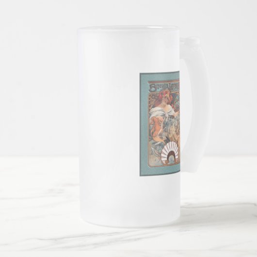 Alphonse Mucha Biscuits Lefevre-Utile Speckled van Matglas Bierpul (Voorkant rechts)