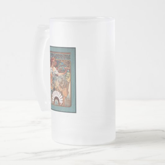 Alphonse Mucha Biscuits Lefevre-Utile Speckled van Matglas Bierpul (Voorkant links)